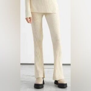 & Other Stories Women Cream Ribbed Flare Elastic Waist Pants XS Preppy Stretch